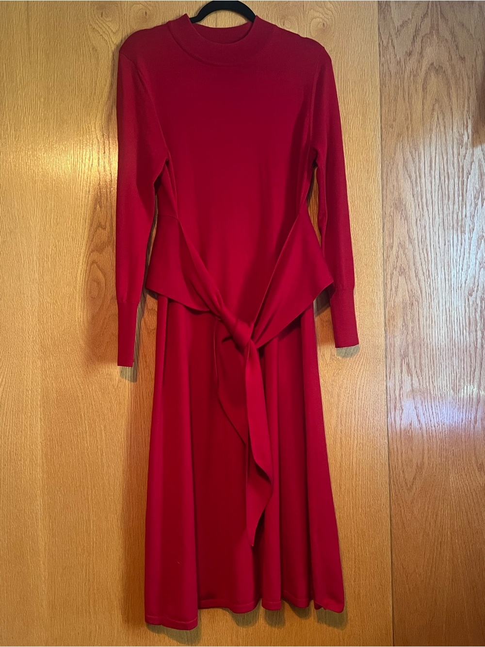 The Fold Allerton red mock neck tie front merino wool dress size large